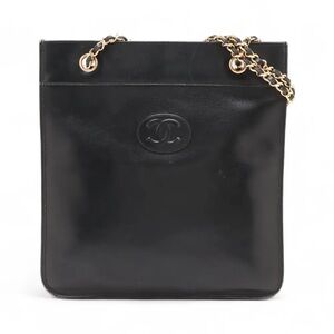 Authentic CHANEL vintage flat black lambskin mini tote